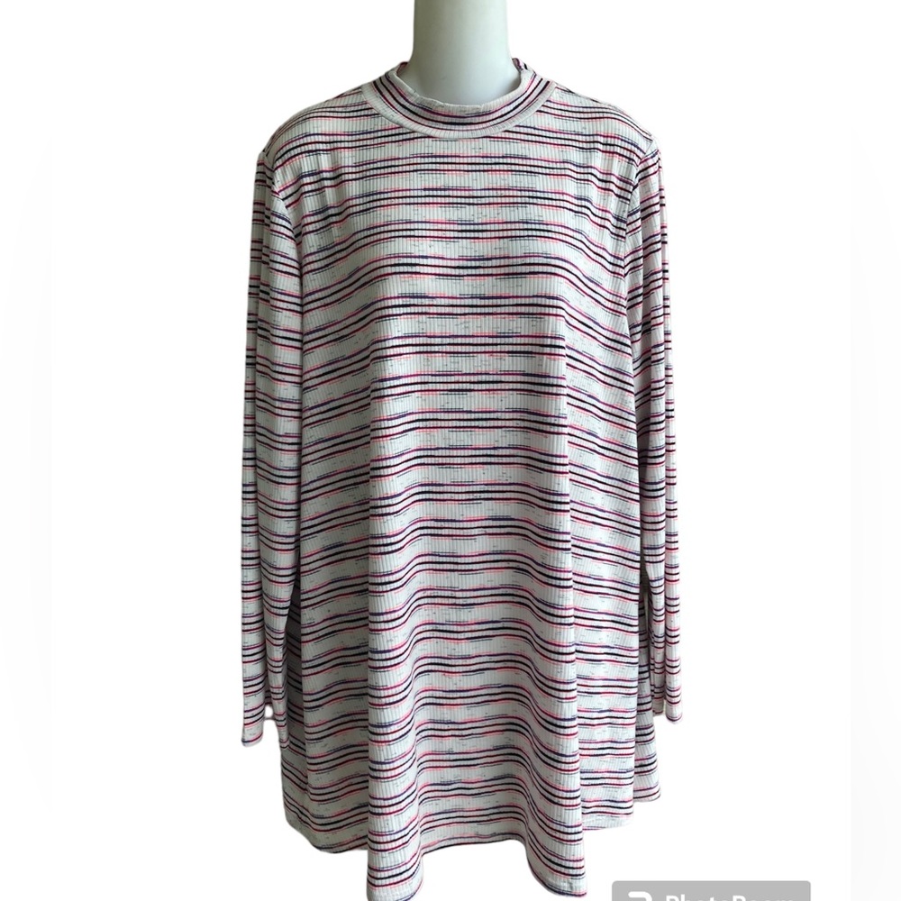 Lane Bryant Multi Color Stripe Swing Top Long Sleeve Ribbed High Neck Size 18